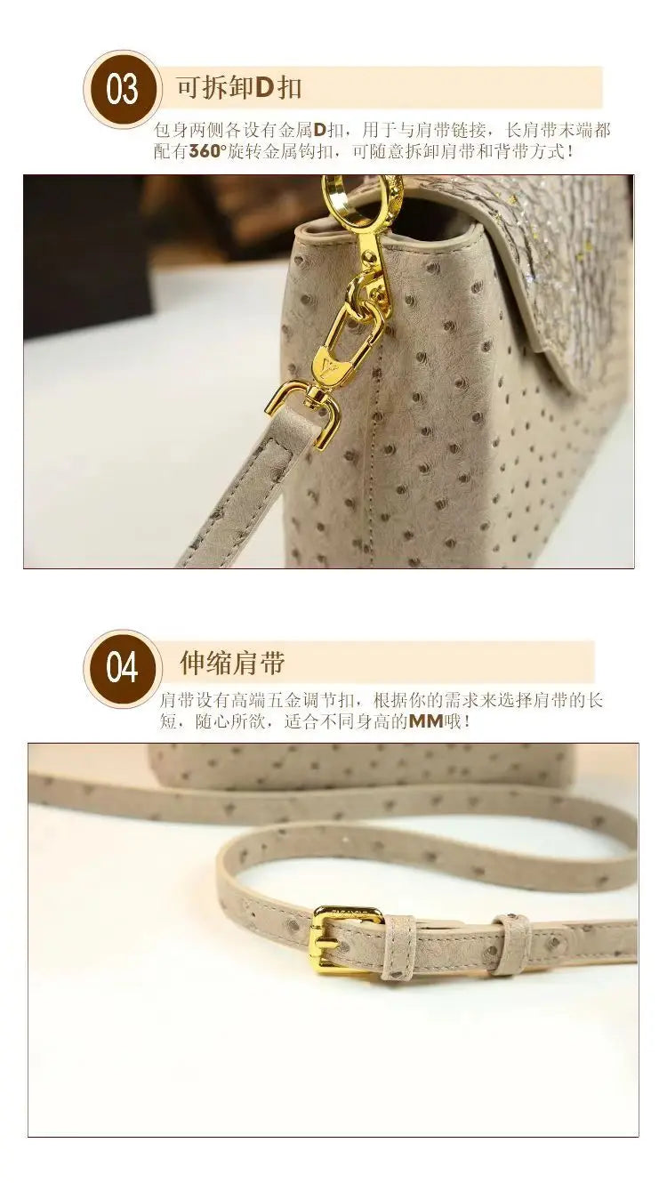 Fashion Luxury Leather Women's Handbags V Letter Small Shoulder Crossbody Bag Niche Ostrich Print Portable Messenger Shell Bags