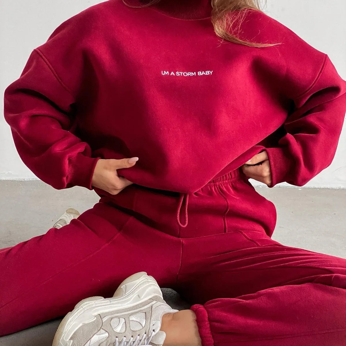 2023 Spring Autumn New Printed Loose Sports Suit Women Turtleneck Long Sleeve Sweatshirt Drawstring High Waist Pencil Pants Suit