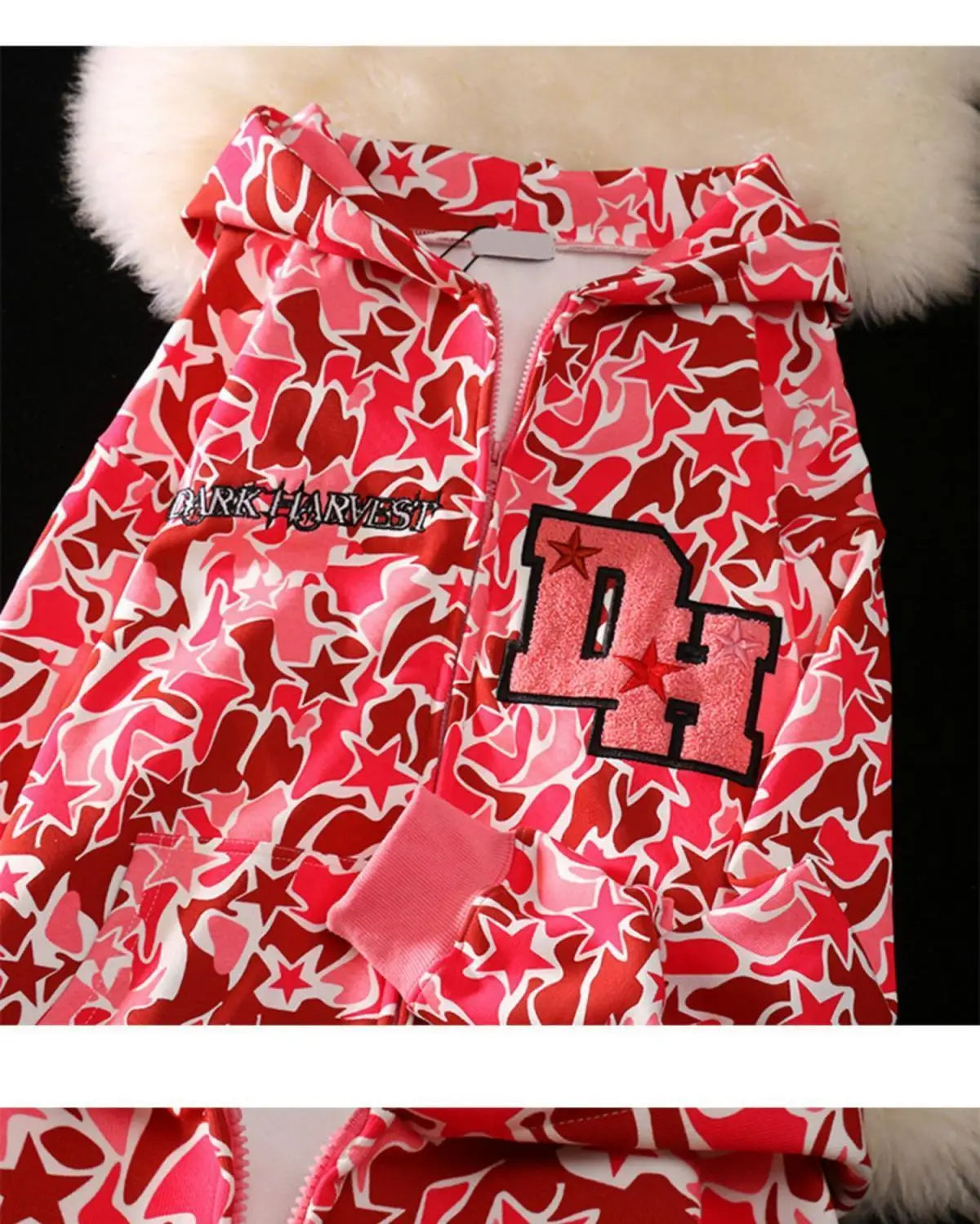 Harajuku Demon Embroidery Hoodies Oversized Camouflage Sweatshirt Gothic Goth Zip Up Hoodie Y2k Clothes Couples Streetwear Women