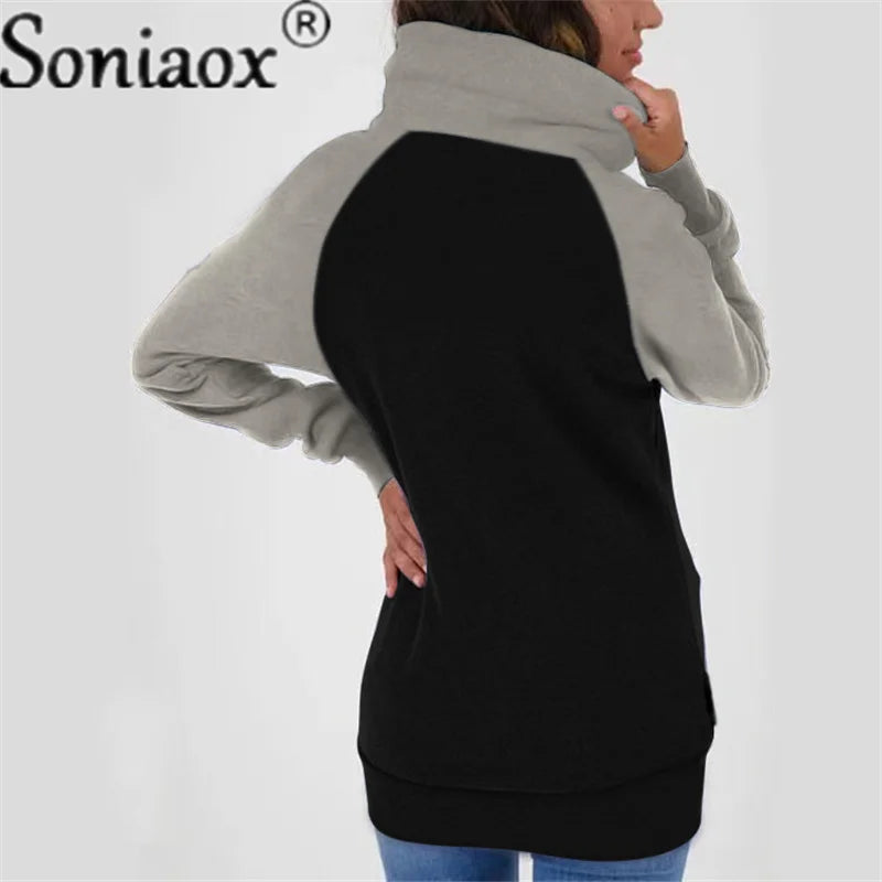 Casual Color Block Sweatshirt Women Zip Up Hoodies Cardigan Long Sleeve Loose Hooded Sweatshirts Coats Jackets Streetwear Tops