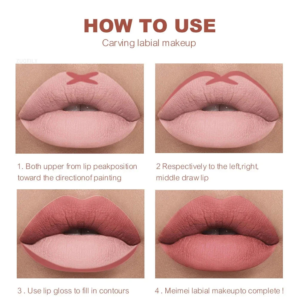 12 Colour Matte Lip Liner Pencil Carving Labial Makeup Lasting Brown Lip Liners Waterproof Lipstick Pen Lip Contouring Cosmetics
