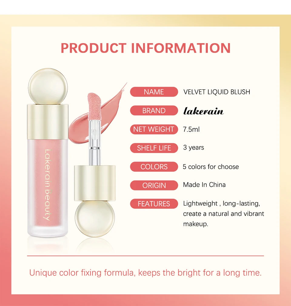 7.5ml Matte Liquid Blush Velvet Blusher Orange Peach Face Pigment Lasting Beauty Natural Cheek Tint Cream Waterproof Blush