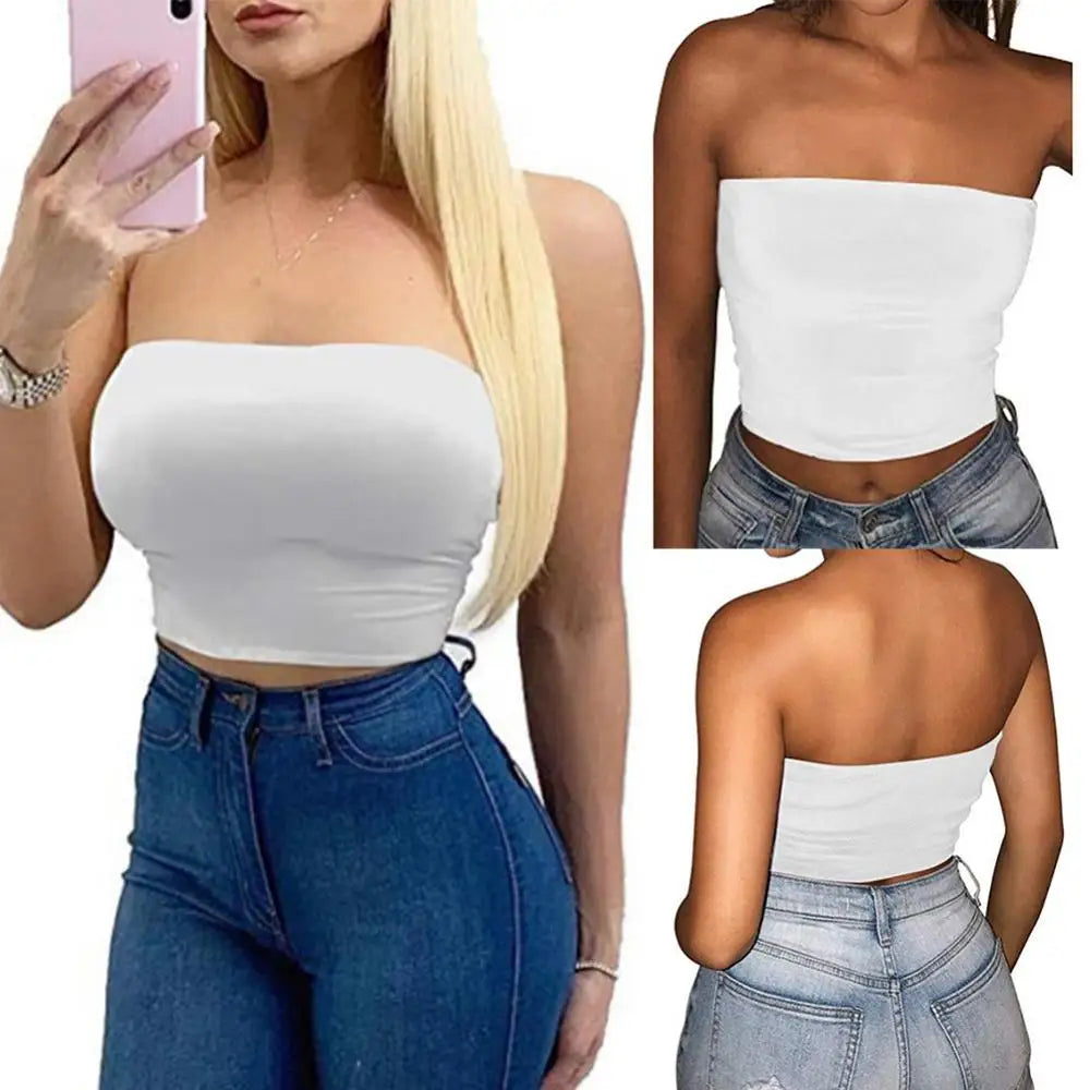 1Pc Soft Women Breathable Bustier Strapless Cropped Women Tube Tops Slim Elastic Sexy Cotton Spandex Tube Top for Daily Wear