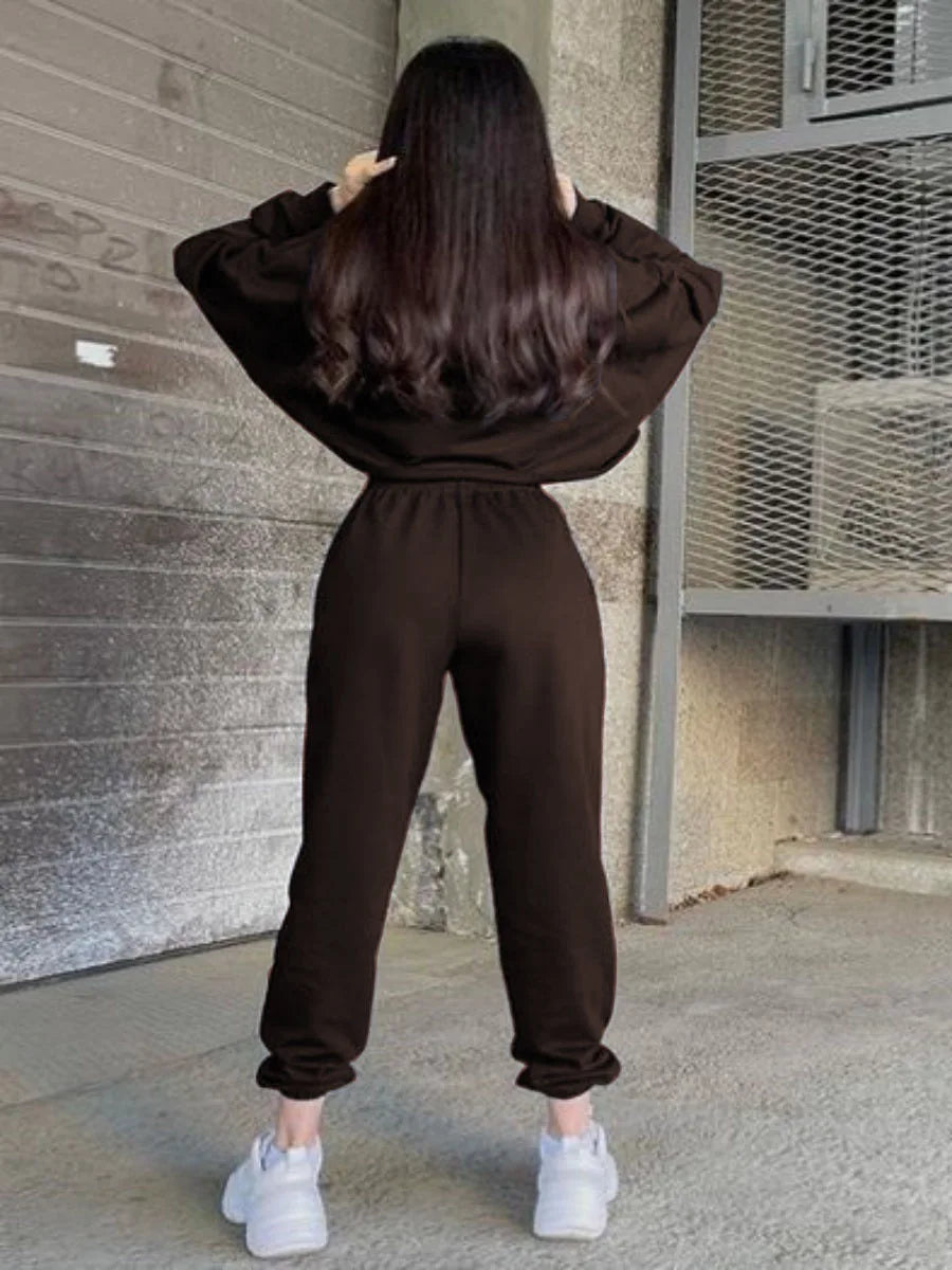 Autumn Hoodie Two Piece Sets Casual Long Sleeve Sweatshirts and Trousers Fleece Warm Two Piece Sets Lady Suit Women's Tracksuit