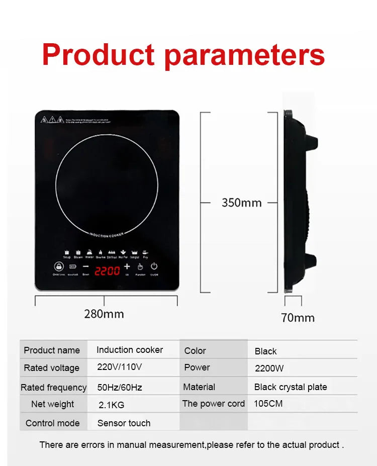 110V/220V Electric Magnetic Induction Cooker Waterproof Hot Pot Oven Furnace Cooking Stove Kitchen Hotpot Heater Cooktop 2200W