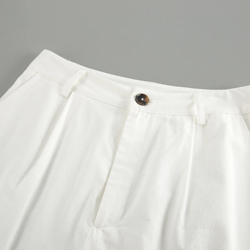 Mnealways18 White Cotton Pants Women's 2-Piece Set Clothing Linen Blazers Tops And Wide Leg Pants Elegant Women's Ensembles 2024
