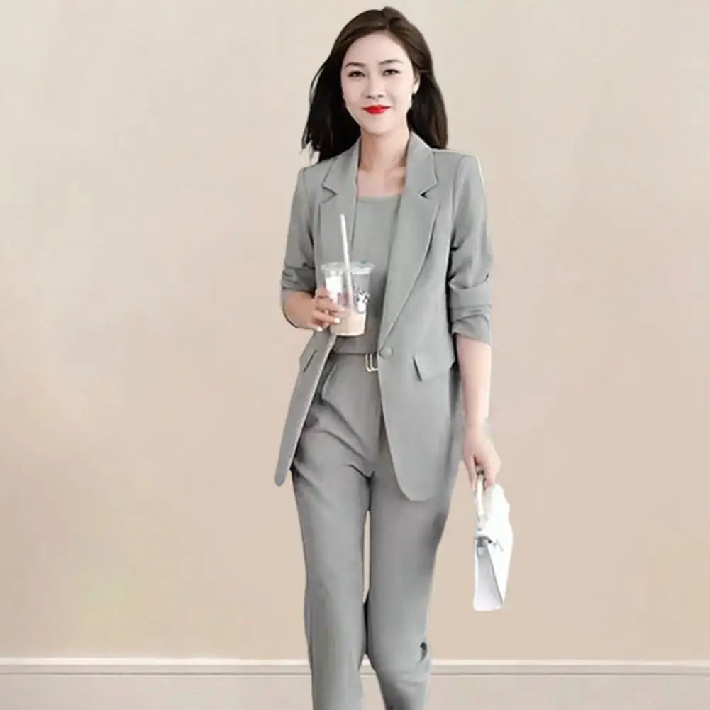 High Waist Pants Set Elegant Women's Business Suit Set with Lapel Cardigan High Waist Pants Vest Formal Office for Professional