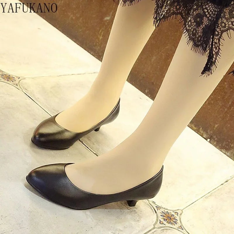 Work Professional Women's Shoes Shallow Mouth Work Stewardess Leather Hotel Employees High Heels Shoes Women