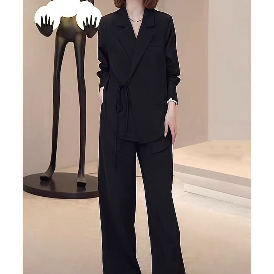 Summer New Hollow Sun Protection Chiffon Shirt Blazer Wide Leg Pants Two Piece Set Elegant Women's Pants Set Office Outfits