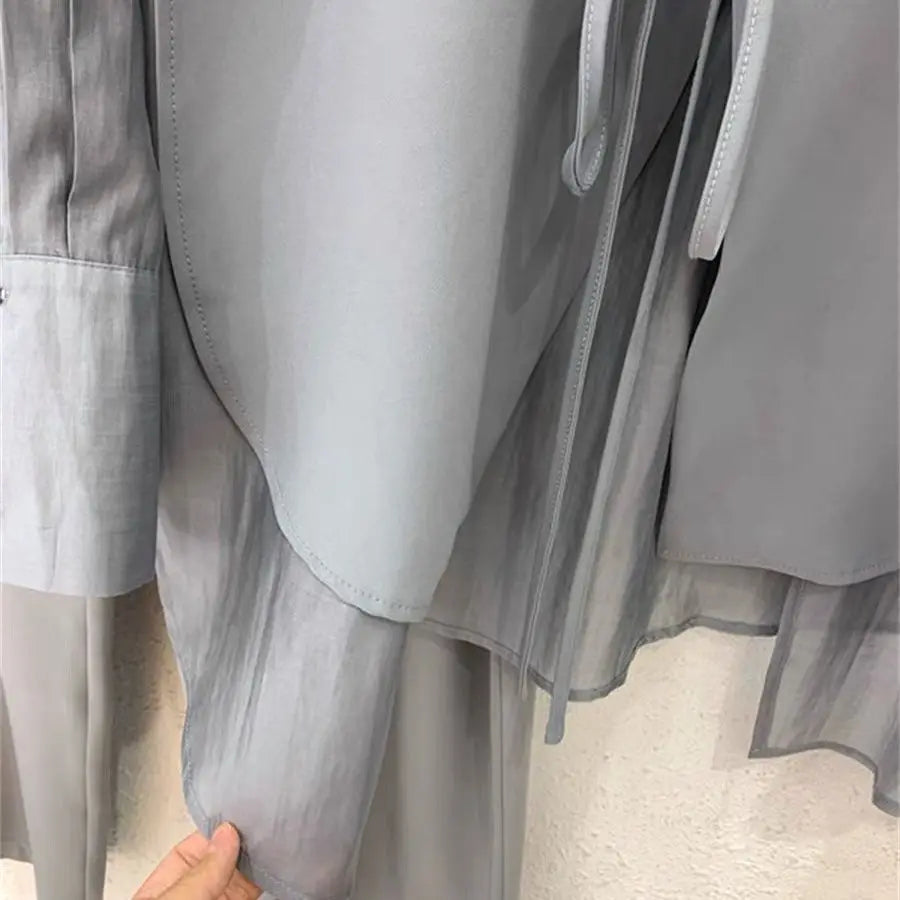 Summer New Hollow Sun Protection Chiffon Shirt Blazer Wide Leg Pants Two Piece Set Elegant Women's Pants Set Office Outfits