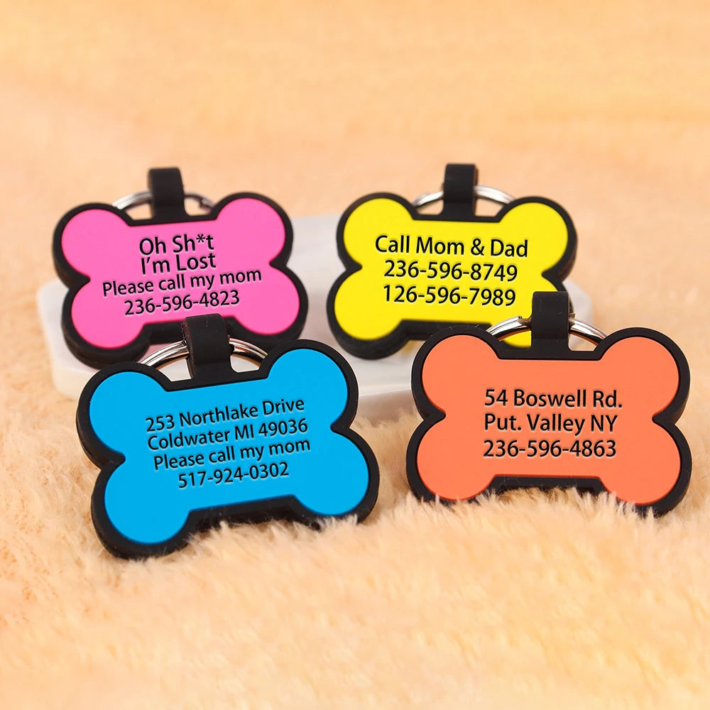 1Pc Personalized Pet Name Tags Soundless Custom Bone Silicone Free Engraving Dog Name Phone Address Pet Supplies