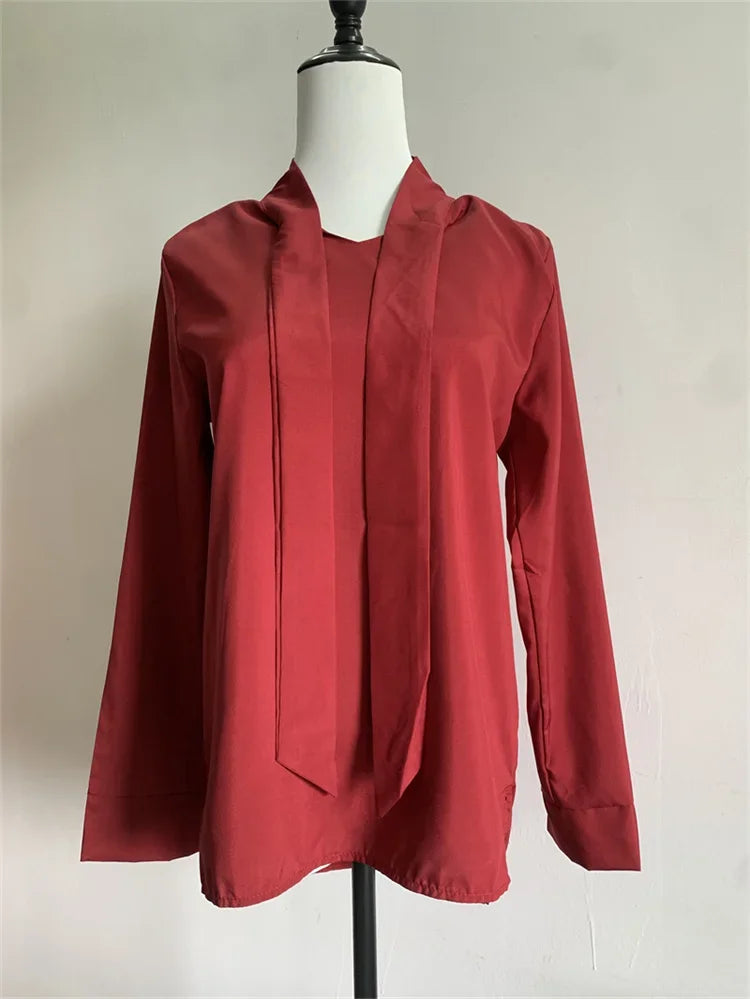 Pullover Blouse Summer Shirts for Women Korean Fashion Office Blouses blusas Autumn Long Sleeve Tie Bow Chiffon Formal Shirts