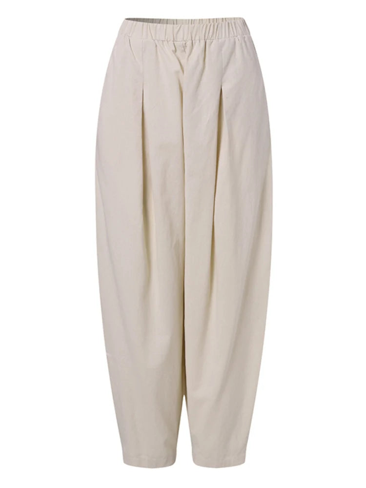 ZANZEA Summer Elastic Waist Solid Trousers Women Casual Baggy Pants Elegant Loose Wide Leg Pantalon Vintage Cotton Turnip 2024