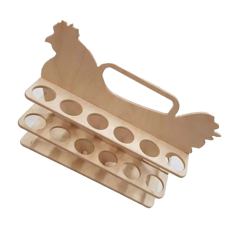 H55A Chicken Shaped Stand Wooden Eggs Storage Shelf Convenient Eggs Dispenser Easy to Clean Eggs Kitchenwares