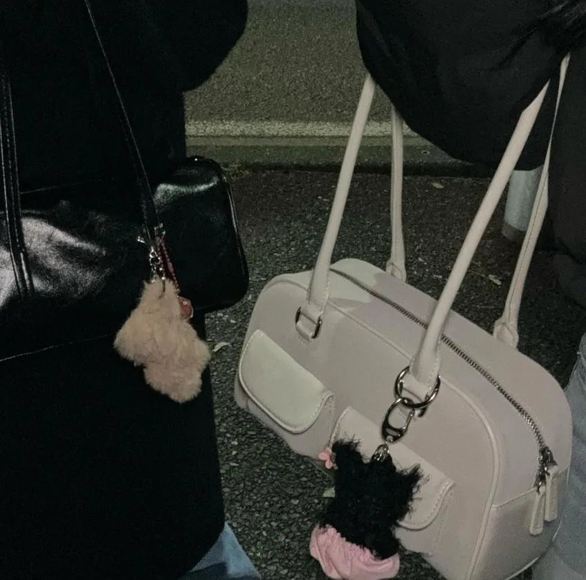 Lux Trendy Street Standoil Korea Designer Bowling Box Handbag for Women Boston Tote Bag PU Leather Bag Female Accessory