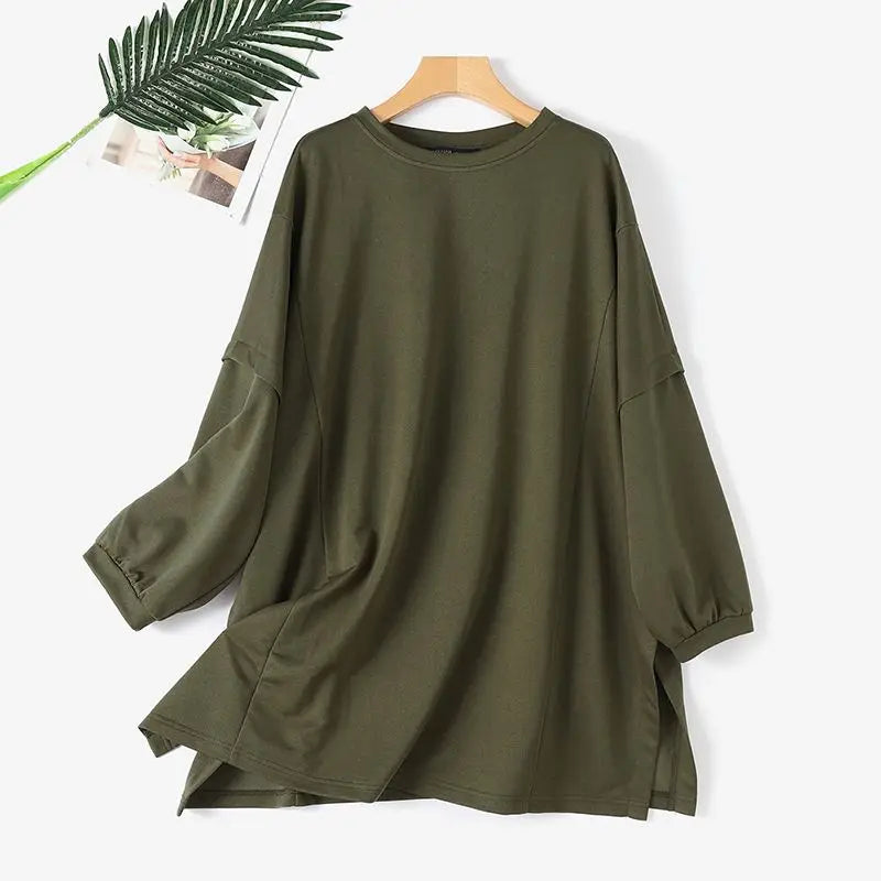 ZANZEA Fashion Split Hem Pullover Woman Casual Solid Sweatshirts Spring Long Sleeve O-Neck Tunic Tops Vintage Loose Hoodies 204