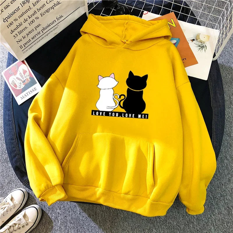 2022 Streetwear Hoodies Women Sweatshirt Autumn Spring Long Sleeve Harajuku Cute Cat Print Female Casual Pullover sudadera mujer