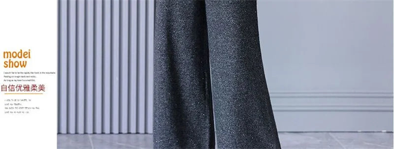 Self Made Knitted Two-piece Set for Women's 2024 Spring Clothing Set Socialite Temperament Wide Leg Pants Sweater Set Commuting