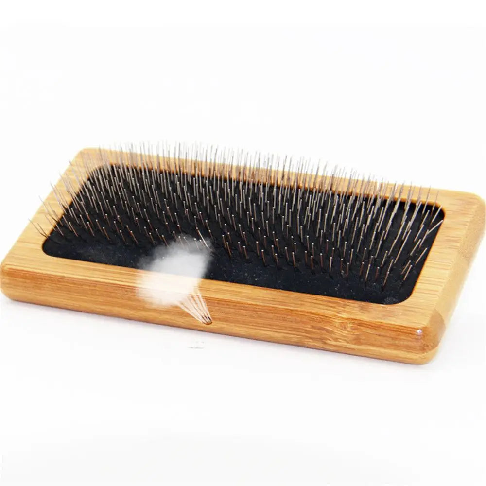 Natural Bamboo Handle Comb and Stainless Steel Hair Brush Dogs Cats Pets Accessories Tools Open Knot Pet Combs Durable Dense