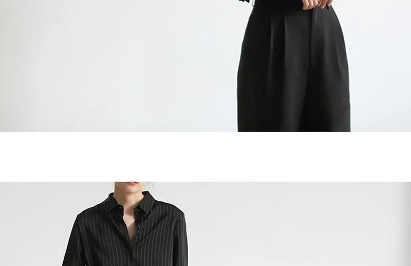 MEXZT Vintage Black Striped Shirts Women Office Long Sleeve Loose Casual Blouses Lady Korean Fashion Elegant Chic All Match Tops