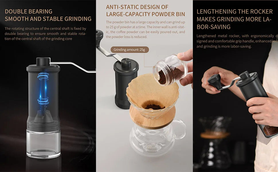 Manual Coffee Grinder Adjustable Fine Coarse Ceramics Conical Burr Hand Coffee Grinder Mill Convenient for Home Office Travel