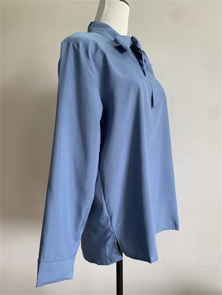 Pullover Blouse Summer Shirts for Women Korean Fashion Office Blouses blusas Autumn Long Sleeve Tie Bow Chiffon Formal Shirts