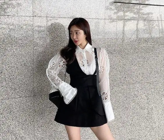 Spring Long Sleeve White Blouse Women Autumn Sexy Hollow Floral Embroidery Shirt Tops Vintage Loose Casual Blouses Blusas 13369