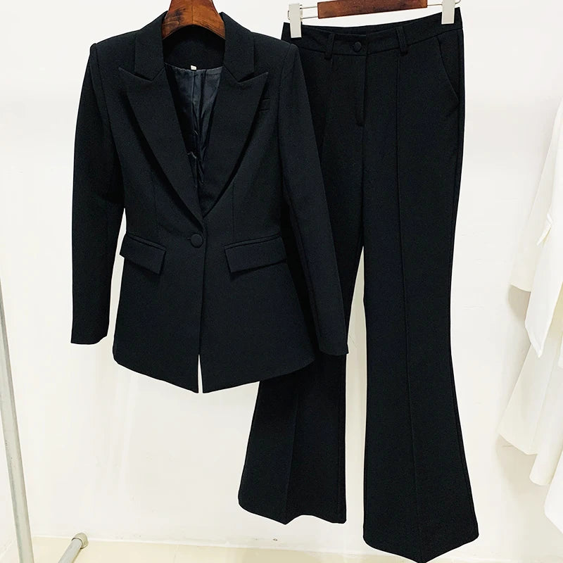 HIGH QUALITY New Fashion 2024 Designer Blazer Suit Set Women's Single Button Red Blazer Flare Pants Suit