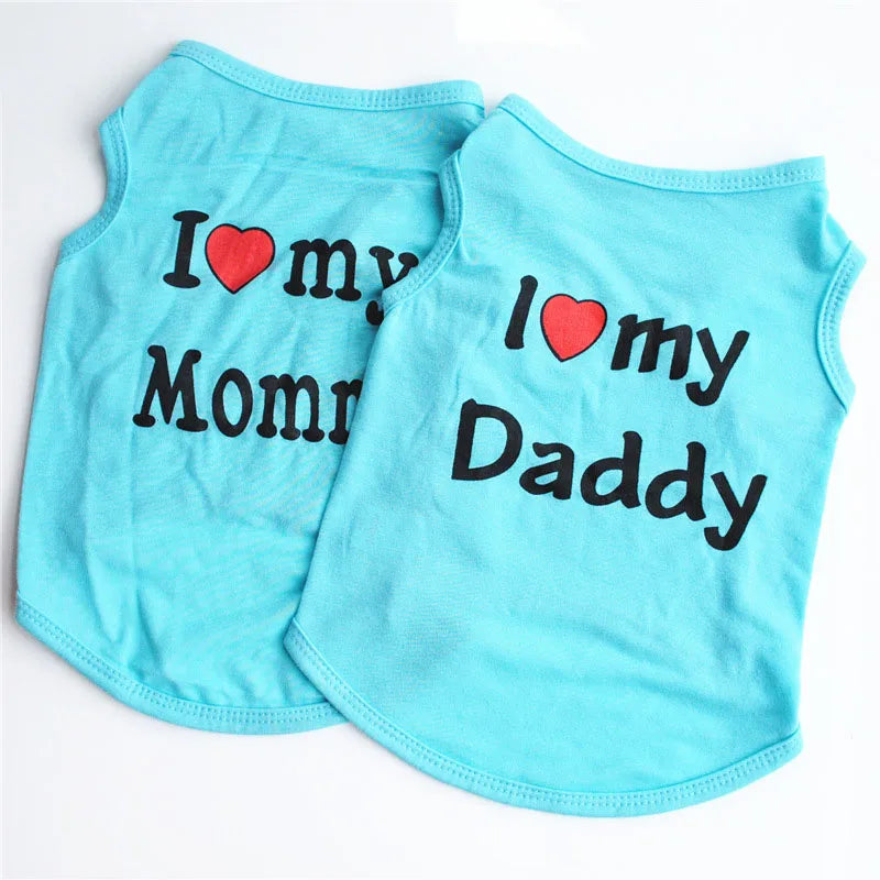 Pet Clothes Casual Puppy Dog Cat Clothing "I Love Mommy & Daddy" Print Cat Vest Tee Shirt 100% Cotton T-shirt Cat Kitten Apparel