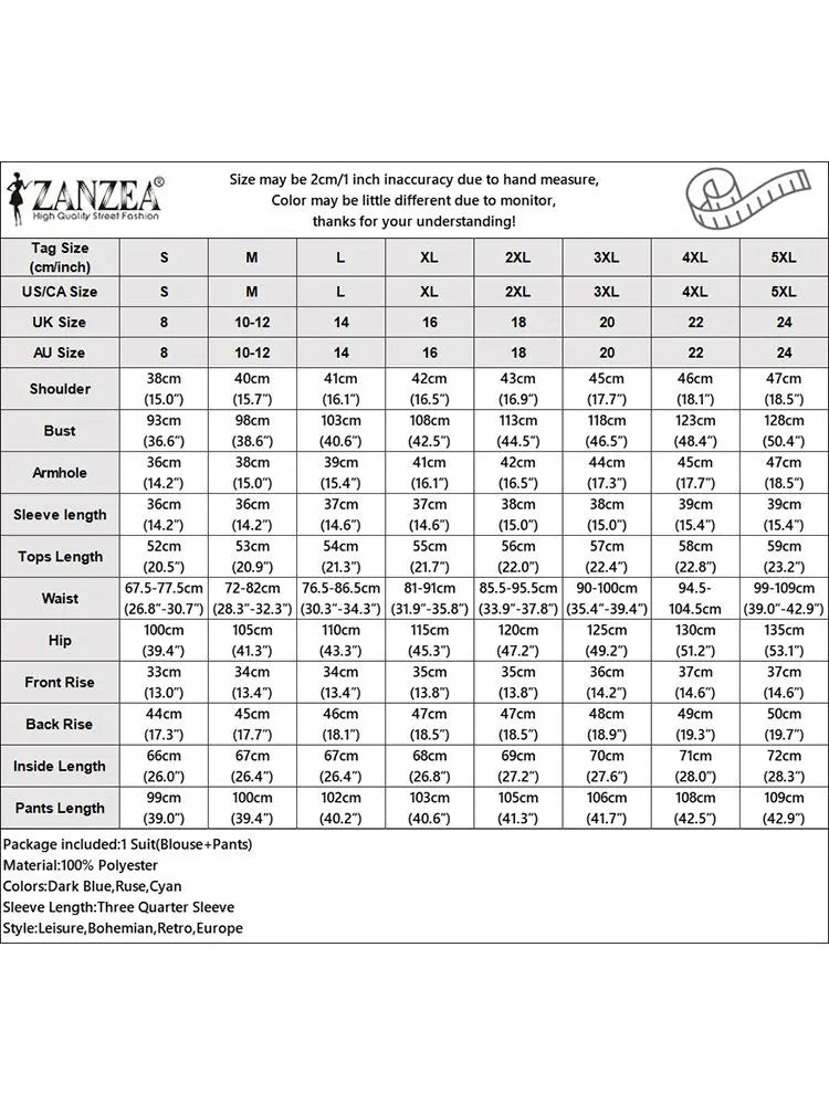 ZANZEA Elegant Holiday Pant Sets Women Vintage Floral Print Square Collar Blouse 2pcs Outfits Casual Solid Trousers Tracksuits
