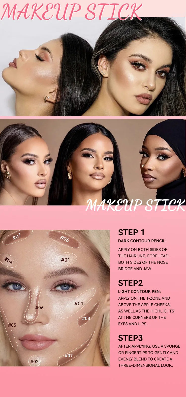 MLSMILE 8 Color High Gloss Pearl Contouring Stick Face Brightening Sleeper Silkworm Pen three-dimensional Face contour Shadow
