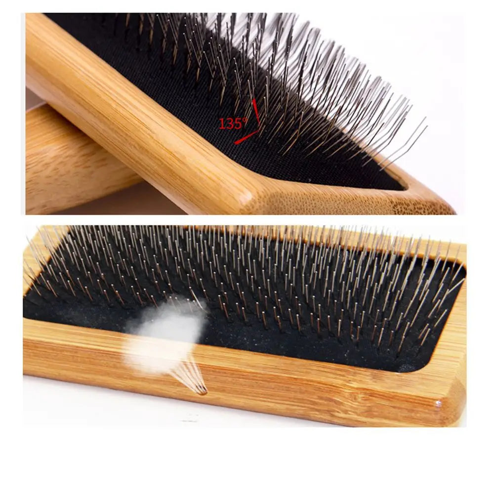 Natural Bamboo Handle Comb and Stainless Steel Hair Brush Dogs Cats Pets Accessories Tools Open Knot Pet Combs Durable Dense
