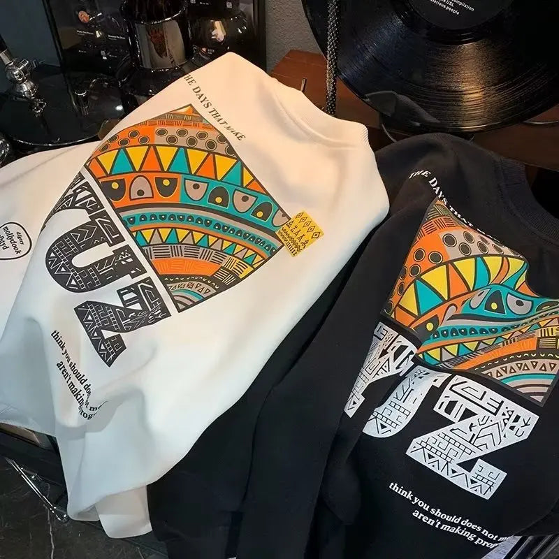 Autumn Men's Cotton Sweatshirt Japan Men Print Long Sleeve T Shirts High Quality Black Top O-neck Tee Shirt Men Clothing 2023
