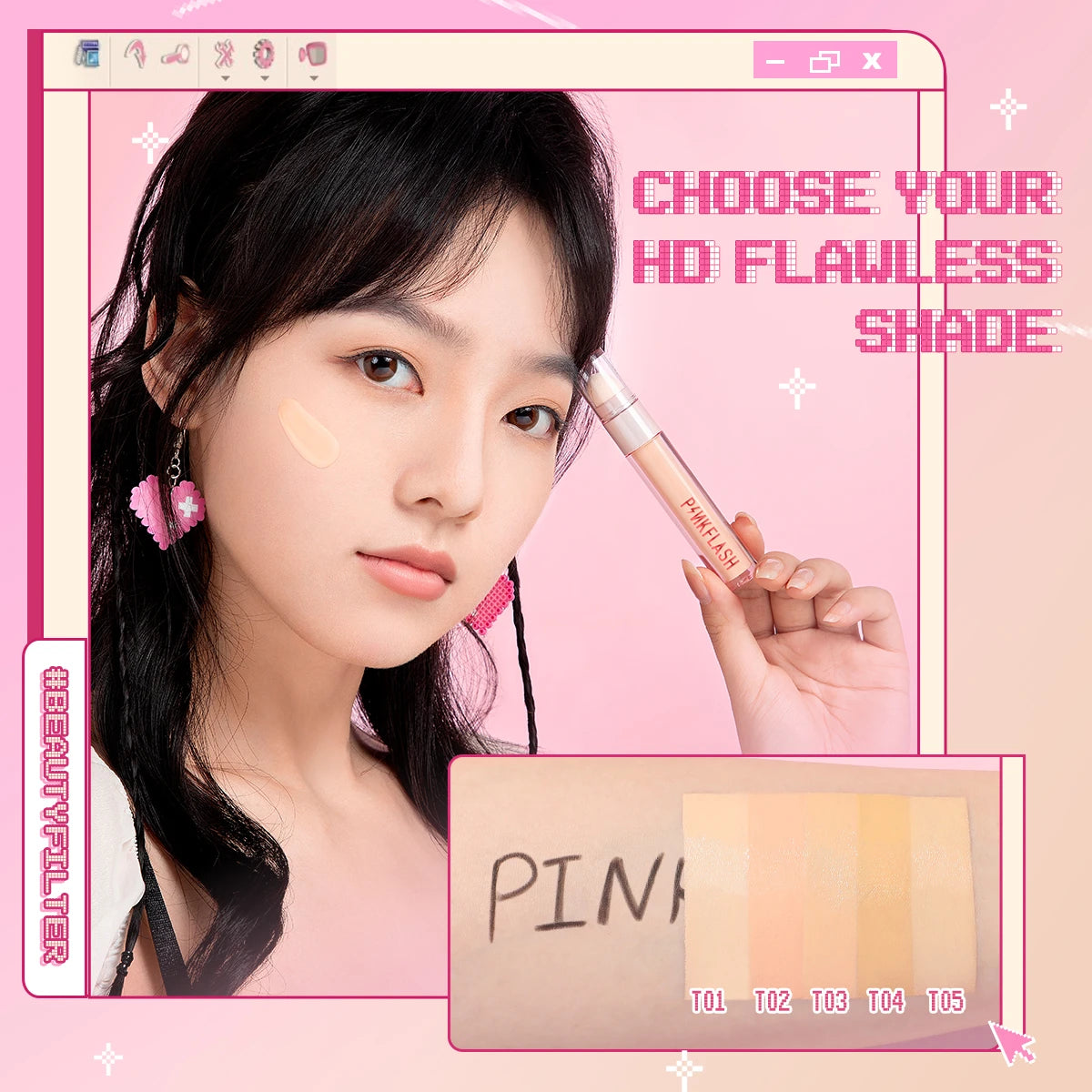 PINKFLASH Flawless Liquid Concealer Pen Waterproof Full Coverage Breathable Matte Liquid Face Foundation Makeup Women Cosmetics