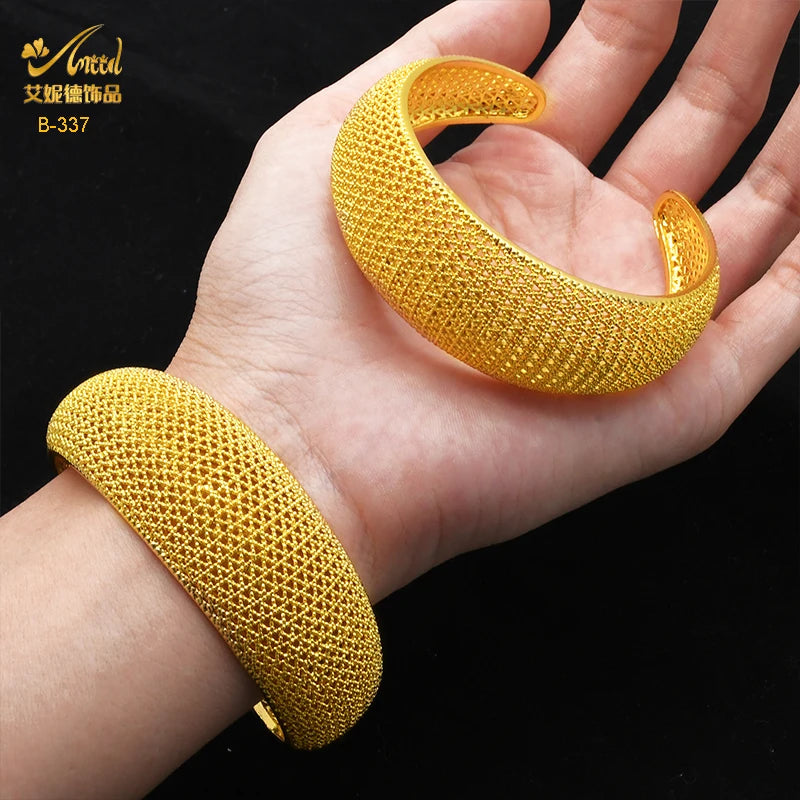ANIID Dubai 24k Golden Cuff Bangles For Women African Luxury Charm Bracelet Bangles Nigerian Wedding Gold Color Jewelry Gifts