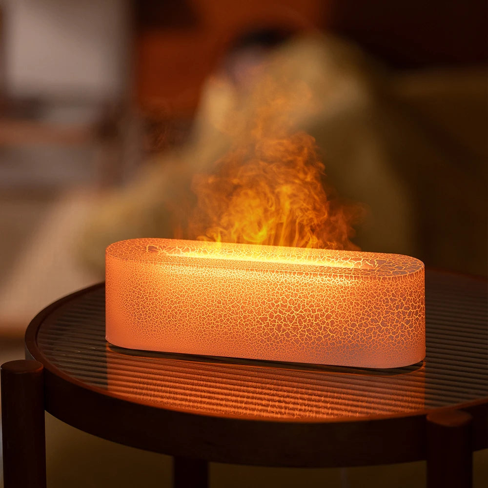 KINSCOTER Essential Oil Aroma Diffuser Flame Air Humidifier Ultrasonic Cool Mist Difusor with RGB Realistic Fire Night Light