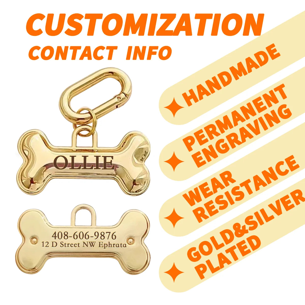 Memopaw Design Personalized Pet Dog Name Tag Copper Free Engraving Anti-lost Collars Tag for Dogs Cats Nameplate