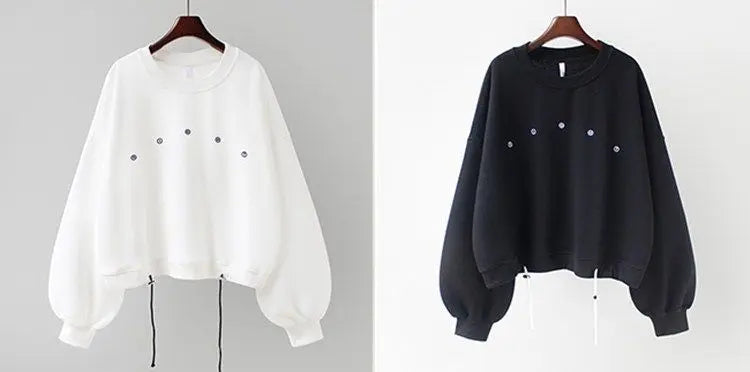 Y2k Sweatshirt For Women Short Embroidery Spring Autumn New Loose Korean Fashion Long Sleeve Drawstring Pullover Top Woman