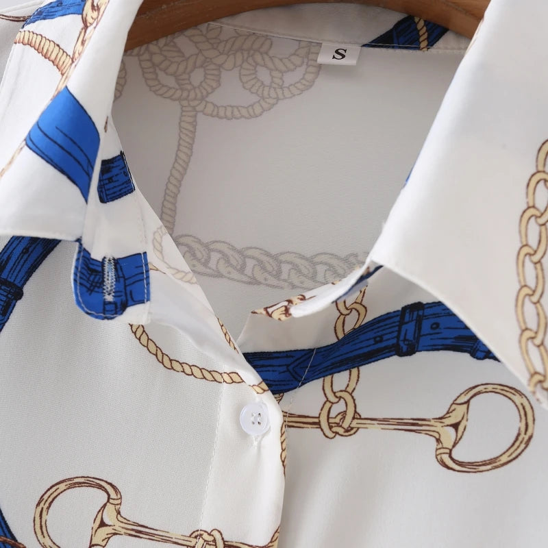 Womens Fashion Retro Splicing Printed Long-sleeved Dresses Fall And Winter Single-breasted Loose Dresses New Lapel Shirt Dresses