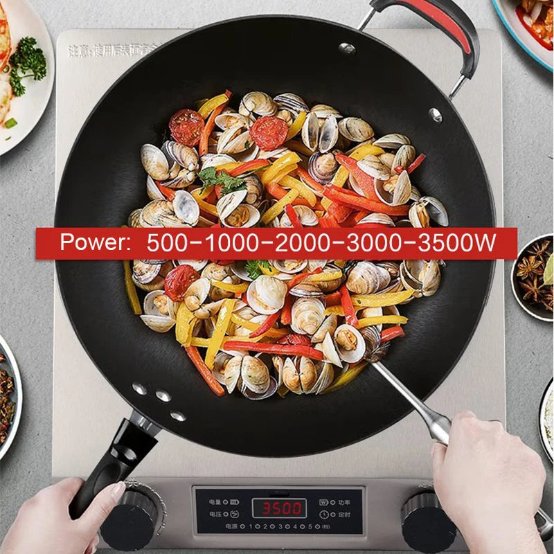 DMWD Electric Induction Cooker Waterproof 3500W Concave Type Magnetic Hotpot Hob Burner Soup Stir-fry Cooking Stove Cooktop EU