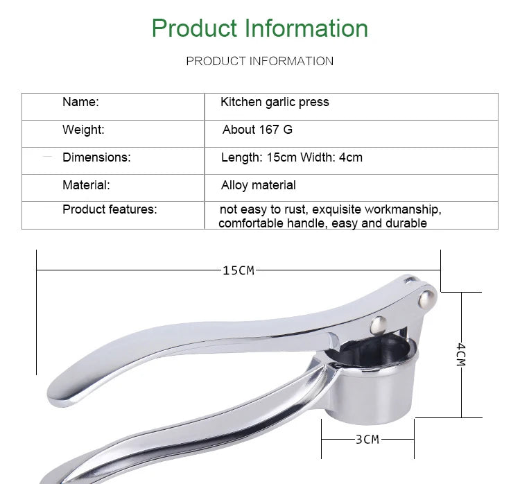 1pc Silvery Stainless Steel Garlic Masher Kitchen Vegetable Cooking Extruder Manual Ginger Grinder And Tool Kitchen Accessories