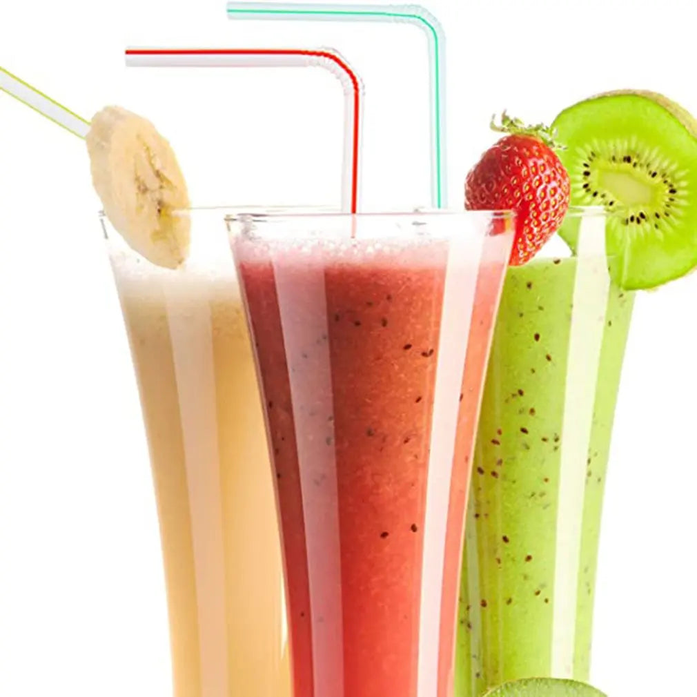 100Pcs Colorful Disposable Plastic Curved Drinking Straws Reusable Straw 21cm Wedding Party Bar Drink Accessories Birthday