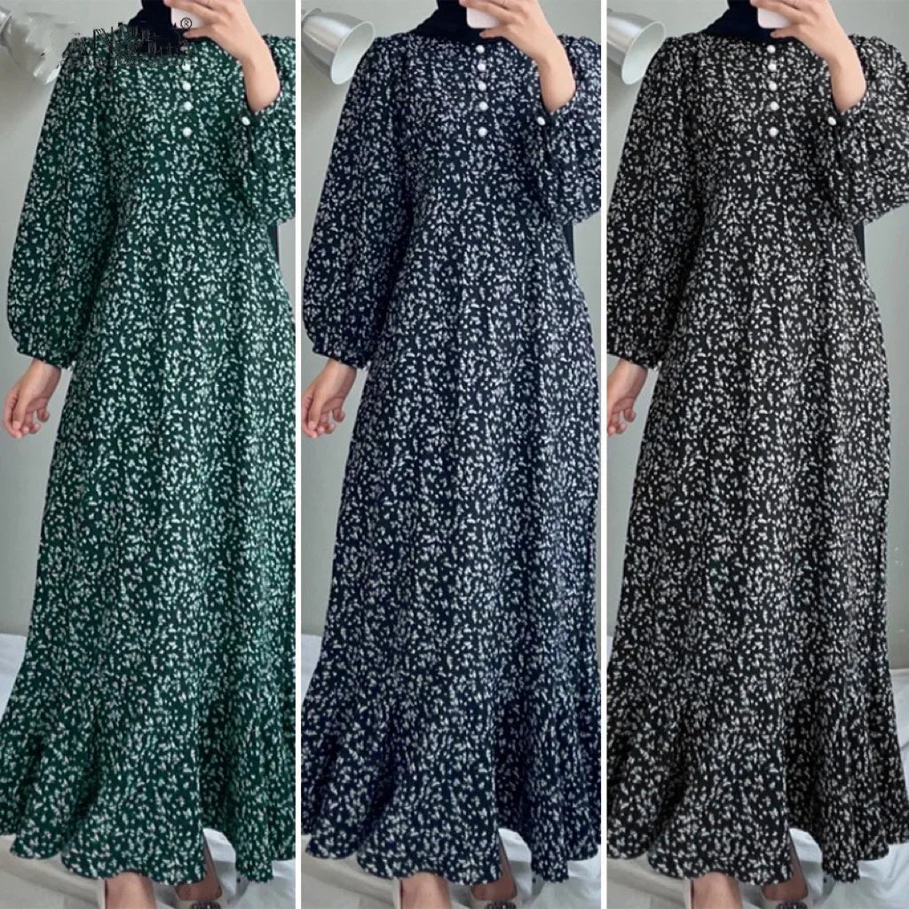 Eid Muslim Dress for Women Floral Ramadan Long Dresses Abaya Morocco Abayas Kaftan Islam Dubai Arab Modest Long Robe 2024