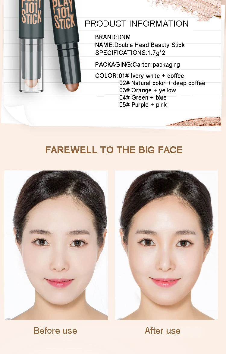 Double-head Face Foundation Concealer Pen Long Lasting Dark Circles Corrector Contour Pencil Concealers Stick Highlight Cosmetic