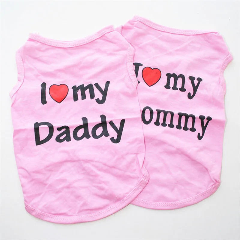 Pet Clothes Casual Puppy Dog Cat Clothing "I Love Mommy & Daddy" Print Cat Vest Tee Shirt 100% Cotton T-shirt Cat Kitten Apparel