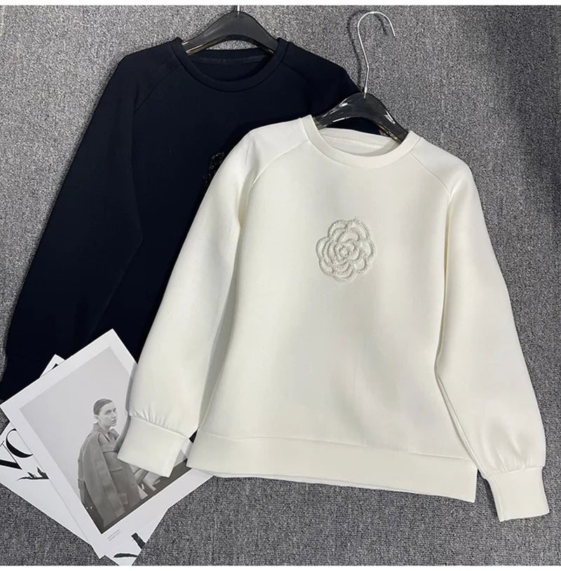 S-XXL Korean Fashion Black White Pullover O Neck Sweatshirt Patchwork Top Fall Winter Long Sleeve Kawaii Pulls Streetwear Casual
