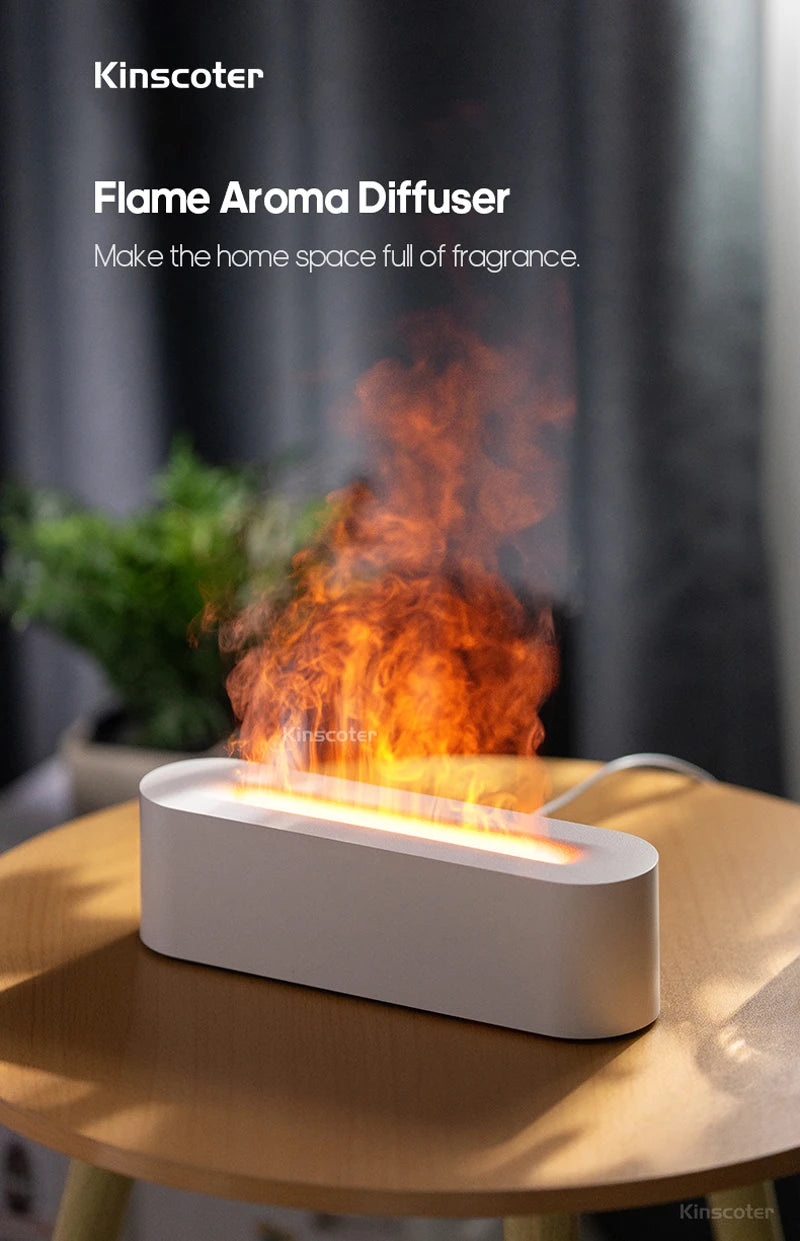 KINSCOTER Essential Oil Aroma Diffuser Flame Air Humidifier Ultrasonic Cool Mist Difusor with RGB Realistic Fire Night Light