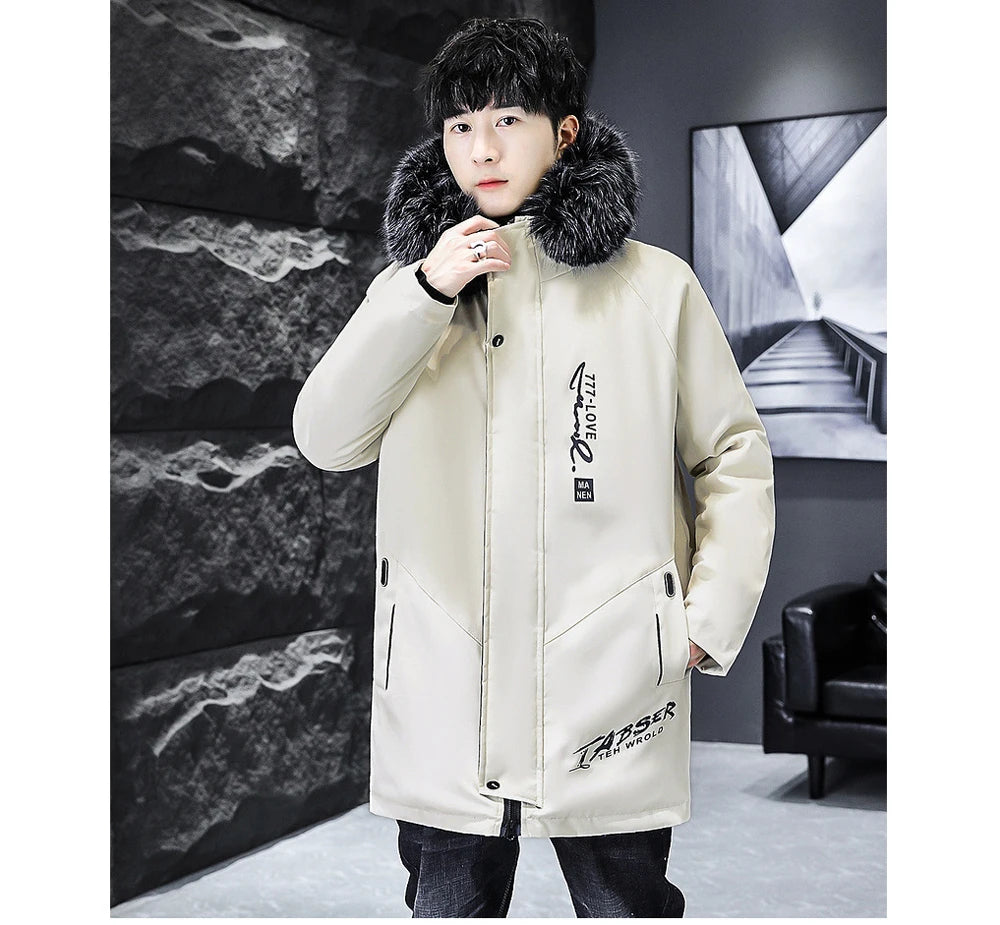 DIMUSI Winter Men's Long Jacket Fashion Male Thermal Parkas Coats Casual Men Classic Fur Collar Warm Padded Jackets Clothing