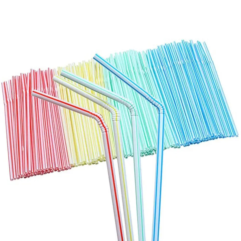 100Pcs Colorful Disposable Plastic Curved Drinking Straws Reusable Straw 21cm Wedding Party Bar Drink Accessories Birthday