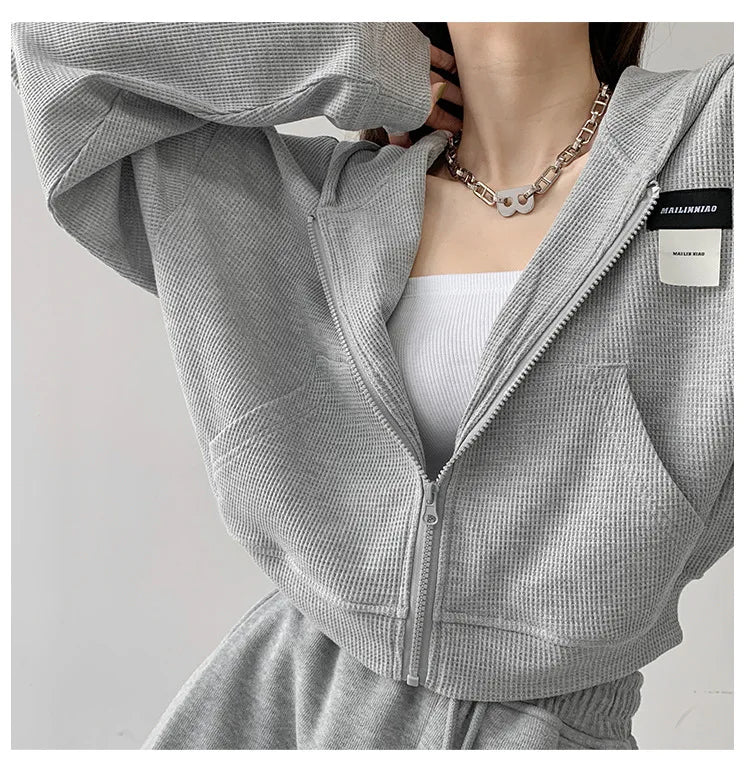 Harajuku Women Sweatshirts Korean Fashion Sportswear Female Zip Up Hoodies Vintage Streetwear Basic Casual Cropped Top Autumn